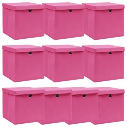 Sonata Кутии за съхранение с капаци 10 бр розови 32x32x32 см текстил - Corpuri, vitrine, biblioteci modulare