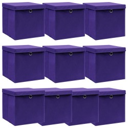 Sonata Кутии за съхранение с капаци 10 бр лилави 32x32x32 см текстил - Corpuri, vitrine, biblioteci modulare