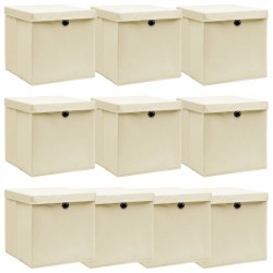 Sonata Кутии за съхранение с капаци 10 бр кремави 32x32x32 см текстил - Corpuri, vitrine, biblioteci modulare