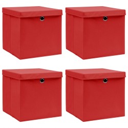 Sonata Кутии за съхранение с капаци 4 бр червени 32x32x32 см текстил - Corpuri, vitrine, biblioteci modulare