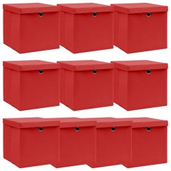 Sonata Кутии за съхранение с капаци 10 бр червени 32x32x32 см текстил - Corpuri, vitrine, biblioteci modulare