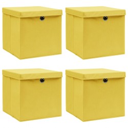 Sonata Кутии за съхранение с капаци, 4 бр, жълти, 32x32x32 см, текстил - Corpuri, vitrine, biblioteci modulare