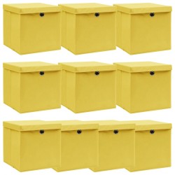 Sonata Кутии за съхранение с капаци 10 бр жълти 32x32x32 см текстил - Corpuri, vitrine, biblioteci modulare