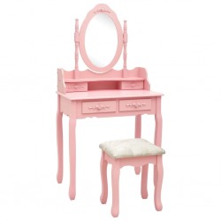 Sonata Комплект тоалетка с табуретка, розов, 75x69x140 см, пауловния - Comparare produse
