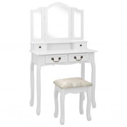 Sonata Комплект тоалетка с табуретка, бял, 80x69x141 см, пауловния - Comparare produse
