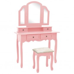 Sonata Комплект тоалетка с табуретка, розов, 100x40x146 см, пауловния - Comparare produse