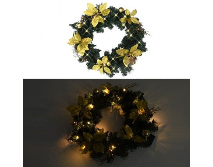 Sonata Коледен венец с LED лампички, зелен, 60 см, PVC