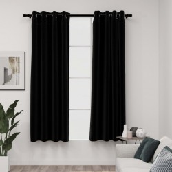 Sonata Затъмняващи завеси имитация лен с отвори 2 бр черни 140x175 см - Draperii, perdele și galerii