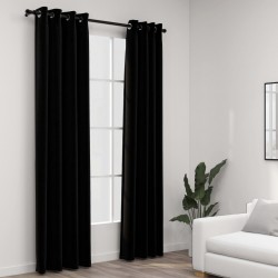 Sonata Затъмняващи завеси имитация лен с отвори 2 бр черни 140x225 см - Draperii, perdele și galerii