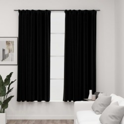 Sonata Затъмняващи завеси с куки имитация лен 2 бр черни 140x175 см - Draperii, perdele și galerii