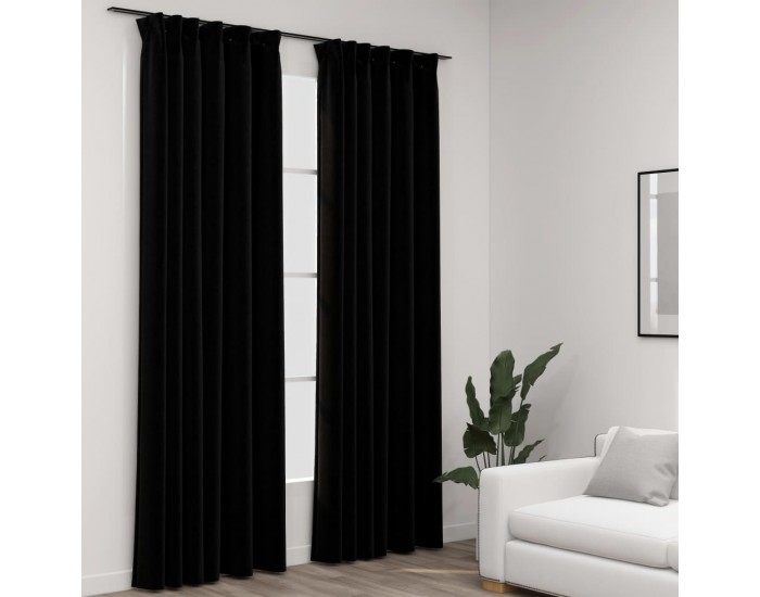 Sonata Затъмняващи завеси с куки имитация лен 2 бр черни 140x245 см