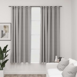 Sonata Затъмняващи завеси с куки имитация лен 2 бр сиви 140x175 см - Draperii, perdele și galerii