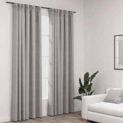 Sonata Затъмняващи завеси с куки имитация лен 2 бр сиви 140x245 см - Draperii, perdele și galerii