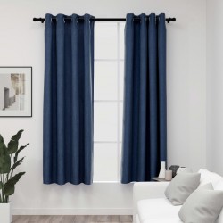 Sonata Затъмняващи завеси имитация лен с отвори 2 бр сини 140x175 см - Draperii, perdele și galerii