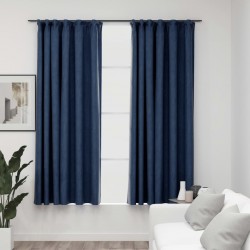 Sonata Затъмняващи завеси с куки имитация лен 2 бр сини 140x175 см - Draperii, perdele și galerii