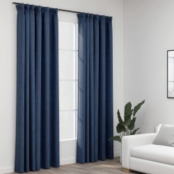 Sonata Затъмняващи завеси с куки имитация лен 2 бр сини 140x245 см - Draperii, perdele și galerii