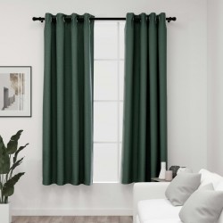 Sonata Затъмняващи завеси имитация лен с отвори 2 бр зелени 140x175 см - Draperii, perdele și galerii