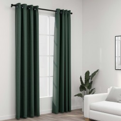 Sonata Затъмняващи завеси имитация лен с отвори 2 бр зелени 140x245 см - Draperii, perdele și galerii