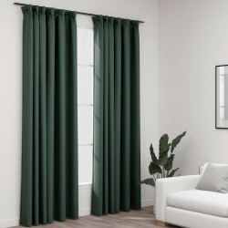 Sonata Затъмняващи завеси с куки имитация лен 2 бр зелени 140x245 см - Draperii, perdele și galerii