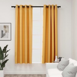 Sonata Затъмняващи завеси имитация лен с отвори 2 бр жълти 140x175 см - Draperii, perdele și galerii