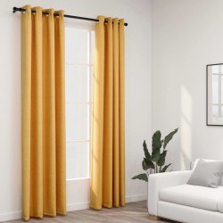 Sonata Затъмняващи завеси имитация лен с отвори 2 бр жълти 140x225 см - Draperii, perdele și galerii