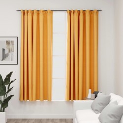 Sonata Затъмняващи завеси с куки имитация лен 2 бр жълти 140x175 см - Draperii, perdele și galerii