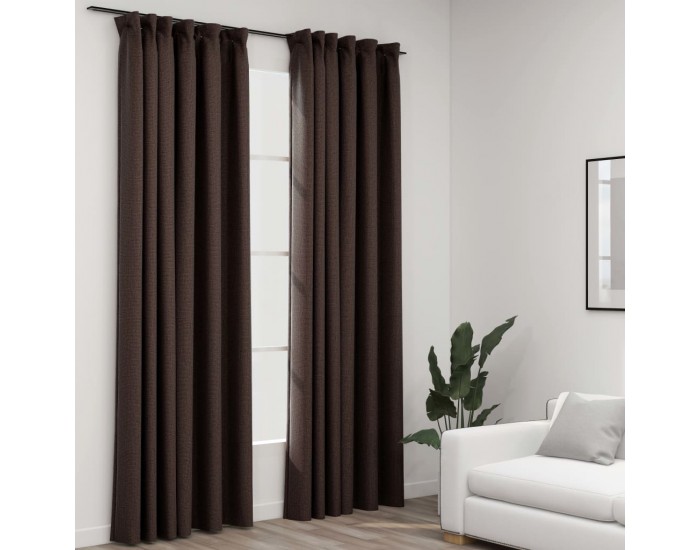 Sonata Затъмняващи завеси с куки имитация лен 2 бр таупе 140x245 см
