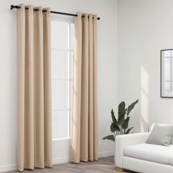 Sonata Затъмняващи завеси имитация лен с отвори 2 бр бежови 140x225 см - Draperii, perdele și galerii