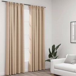 Sonata Затъмняващи завеси с куки имитация лен 2 бр бежови 140x225 см - Draperii, perdele și galerii