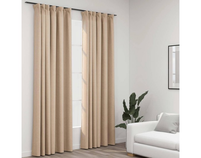 Sonata Затъмняващи завеси с куки имитация лен 2 бр бежови 140x245 см