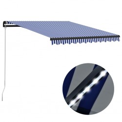 Sonata Ръчно прибиращ се сенник с LED, 300x250 см, синьо и бяло - Copertine și umbrele