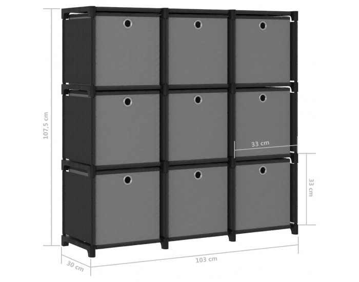 Sonata Рафт с 9 кубични отделения с кутии черен 103x30x107,5 см плат