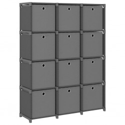 Sonata Рафт с 12 кубични отделения с кутии, сив, 103x30x141 см, плат - Etajere