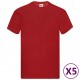 Fruit of the Loom Оригинални тениски, 5 бр, червени, XXL, памук