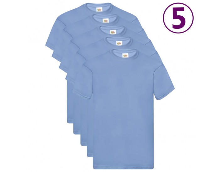 Fruit of the Loom Оригинални тениски, 5 бр, светлосини, М, памук