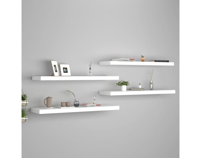 Sonata Окачени стенни рафтове, 4 бр, бели, 90x23,5x3,8 см, МДФ