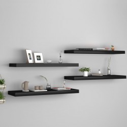 Sonata Окачени стенни рафтове, 4 бр, черни, 80x23,5x3,8 см, МДФ - Etajere