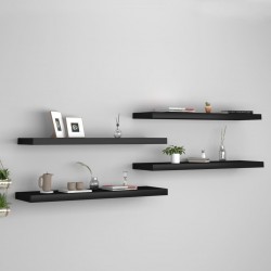 Sonata Окачени стенни рафтове, 4 бр, черни, 90x23,5x3,8 см, МДФ - Etajere