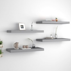 Sonata Окачени стенни рафтове, 4 бр, сиви, 60x23,5x3,8 см, МДФ - Etajere