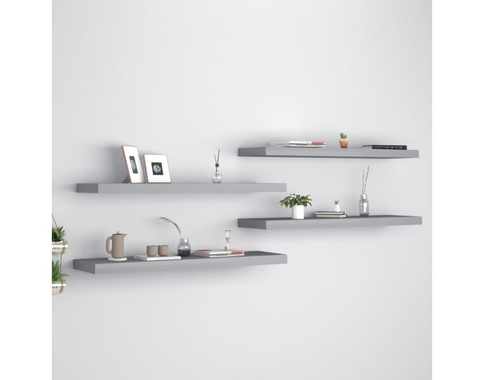 Sonata Окачени стенни рафтове, 4 бр, сиви, 90x23,5x3,8 см, МДФ