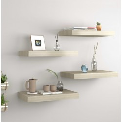 Sonata Окачени стенни рафтове, 4 бр, дъб, 40x23x3,8 см, МДФ - Etajere