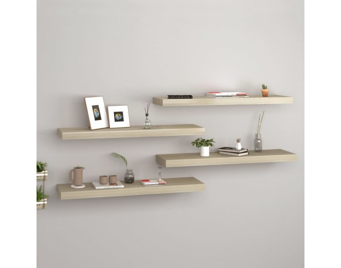 Sonata Окачени стенни рафтове, 4 бр, дъб, 80x23,5x3,8 см, МДФ