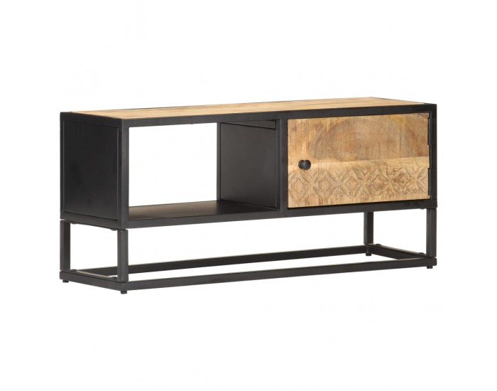 Sonata TV шкаф с резбована врата, 90x30x40 см, грубо мангово дърво
