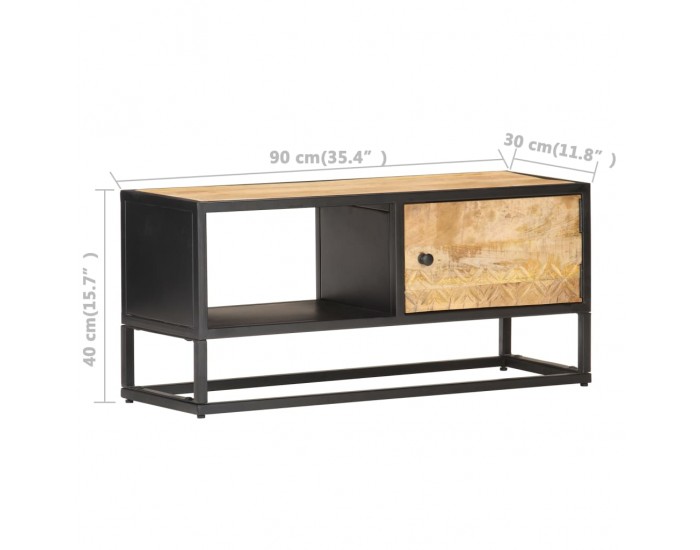 Sonata TV шкаф с резбована врата, 90x30x40 см, грубо мангово дърво