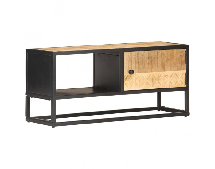 Sonata TV шкаф с резбована врата, 90x30x40 см, грубо мангово дърво