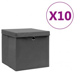 Sonata Кутии за съхранение с капаци 10 бр 28x28x28 см сиви - Afaceri și industrie