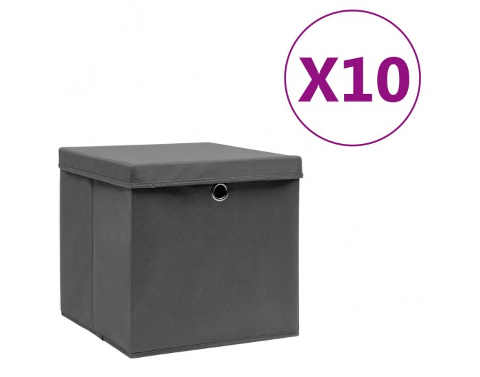 Sonata Кутии за съхранение с капаци 10 бр 28x28x28 см сиви
