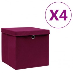 Sonata Кутии за съхранение с капаци 4 бр 28x28x28 см тъмночервени - Afaceri și industrie