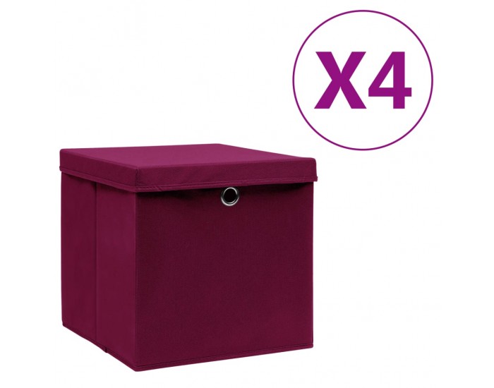 Sonata Кутии за съхранение с капаци 4 бр 28x28x28 см тъмночервени