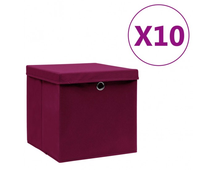 Sonata Кутии за съхранение с капаци 10 бр 28x28x28 см тъмночервени